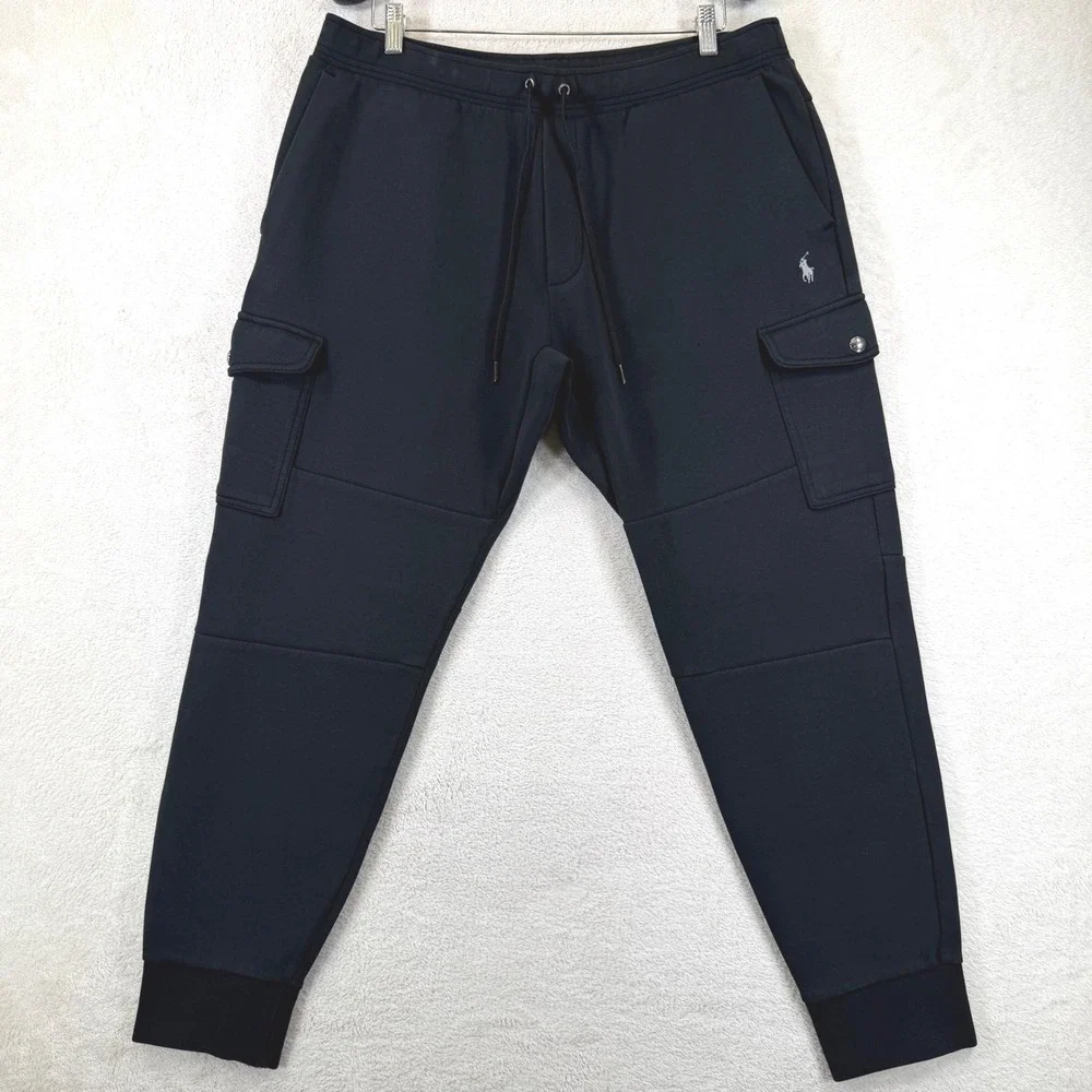 Polo Ralph Lauren Mens Black Double-Knit Cargo Jogger Pants XL Pony Logo
